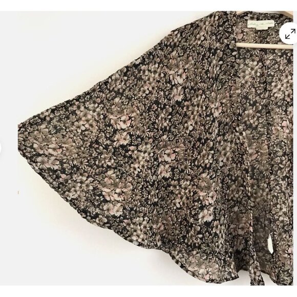 ANTHROPOLOGIE Staring At Stars Black Dark Floral Kimono Open Cardigan Boho Small - Picture 2 of 9